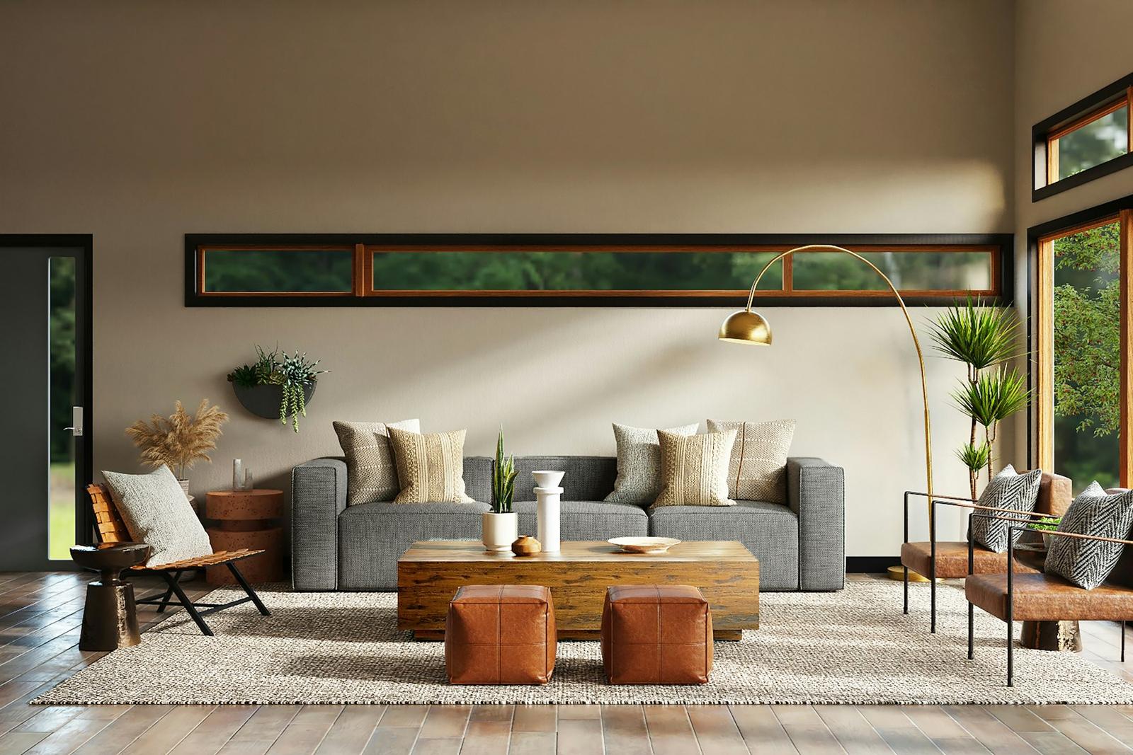 Living room with wide dark wood-plank floors